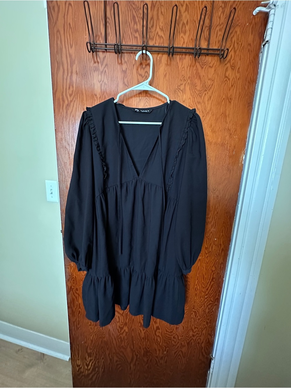 Zara Black V-Neck Ruffle-Tiered Tunic